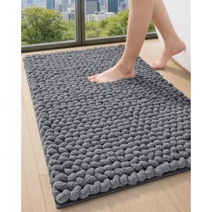 DEXI Bathroom Rugs 24x36, Non Slip Washable Bath Mat, Luxury Chenille Super Absorbent Ultra Thick Bathmats for Shower Floor, Plush Fluffy Shaggy Carpet for Tub, Dark Grey