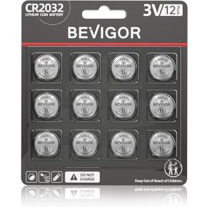 4 x BEVIGOR 2032 Battery Compatible with AirTag CR2032 Lithium 3V Coin Battery for Child Safety, Suitable for Key Fobs, Smart Sensors, Scales, Candles and More (CR2032-12P)