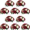 NUPTIO Artificial Flower Centrepieces for Tables - 10 Pcs Burgundy & Dusty Rose & Creamy White Fake Flowers Roses Balls 9.5in Diam - Silk Faux Rose Arrangement for Wedding Party Table Decor