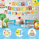 Summer Pool Beach Party Decorations, Splash Birthday Bash Party Supplies Tropical Summer Banner Beach Ball Lantern Fringe Curtain Foil Balloons Arch for Swimming Water Luau Hawaiian Party Decor(Blue)