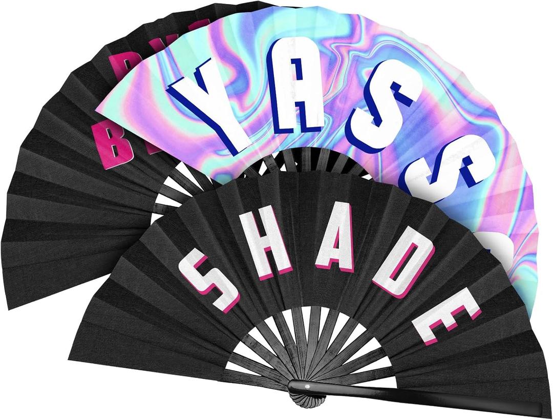 Amyhill 3 Pcs Large Bamboo Hand Fan Rave, Folding, Foldable, Iconic, Shade, Bye, Handheld Chinese Fan for Women Men Festivals Parades Burlesque Party Performance Dance, 26 Inch(Vivid)