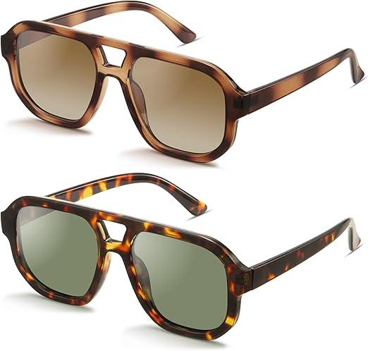 livho Trendy Polarized Square Aviator Sunglasses Women Men Square Eyewear Frame, Retro Sun Glasses for Women Men 2025 Shades (Brown Tortoise/Brown + Brown Tortoise/Green)