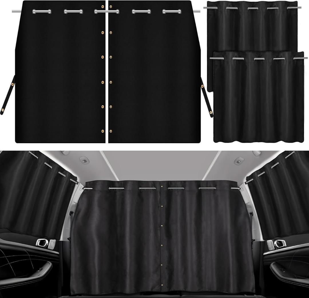 XCBYT Car Window Shades - Set of 3 Privacy Sun Shades with 1 Divider Curtain & 2 Side Window Shades, 99% Light Block for Van, SUV, Pickup Truck, Travel, Nap, Camping