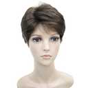 Wigsinway Short Synthetic Wigs Medium Ash Brown Fluffy Straight Full Bang Capless Heat Resistant Fiber Wigs for Women