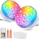 LOFTEK Submersible LED Lights with Remote, 13 LED Pool Lights for Inground Above Ground Pool, IP68 Waterproof 16 Color Changing Underwater Light for Ponds, Hot Tub, Bath, Battery Operated (2 Packs)