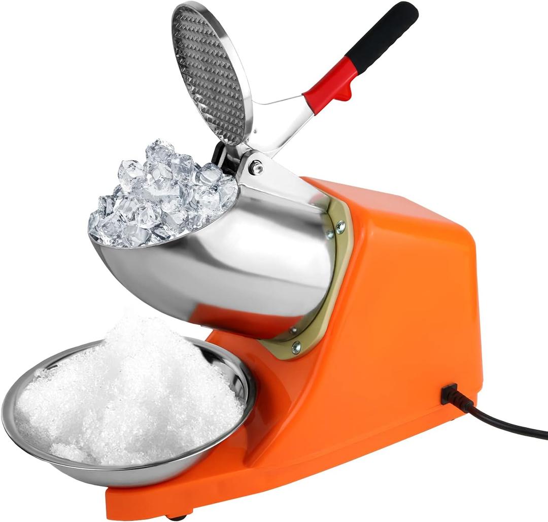 Electric Ice Crusher with Dual Blades, 300W Electric Ice Shaver Machine (176lbs/ 80kg Per Hour, 2200rpm) with Cover and Bowl 110V Electric Snow Cone Maker for Shaved Ice, Margaritas, Home Commercial Use