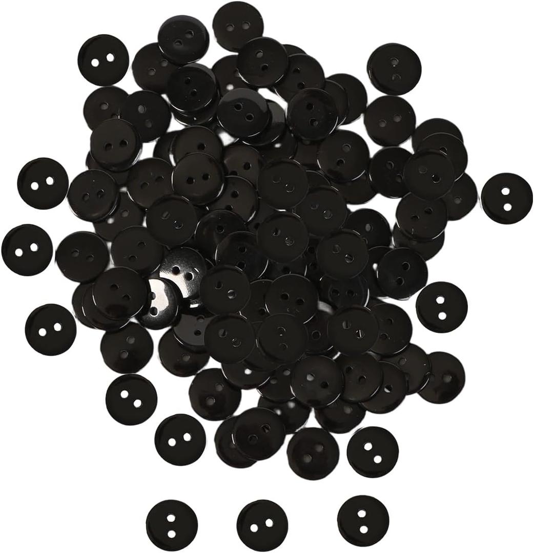 3 x Colorful Resin Sewing Buttons, 9mm Round, 400 Pieces, Assorted Colors, 2-Hole Design for DIY Crafts (Black-400pcs)