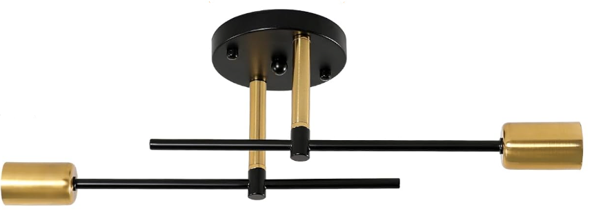 Sputnik Light Fixture, 2 Lights Industrial Black Modern Sputnik Chandelier Semi Flush Mount Ceiling Light Fixture for Bedroom, Dining Room, Bathroom, Hallway, Living Room (2-Lights Black&Gold)