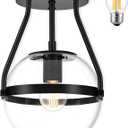 Bagood 6" Globe Semi Flush Mount Ceiling Light Fixture Modern Black Semi Flush Mount Ceiling Light Mid Century Ceiling Light With Clear Glass Shade Matte Black Finish for Hallway Bathroom (Bulb Incl.)