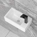 Floating Vessel Sink For Bathroom - Fulorni 18"x10" Bathroom Vessel Sink Rectangular Wall Mounted White Ceramic Porcelain Vanity Sink Right Hand Bowl Basin