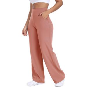 ESOFT Wide Leg Pants Women High-Waisted Yoga Work Dress Pants with Pockets, Casual Sweatpants, Petite/Regular (Pink, XL)