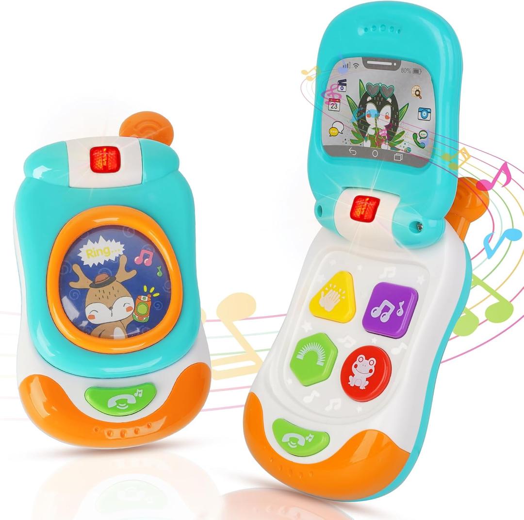 Baby Phone Toys with musicial and Light, Flip Phone Educational Toddler Toys (Blue)