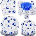 Kochorie 144 Pieces Blue Paw Print Party Tableware Sets Including Disposable Plates Napkins Cups Forks Serves 24 for Dog Puppy Theme Party Supplies