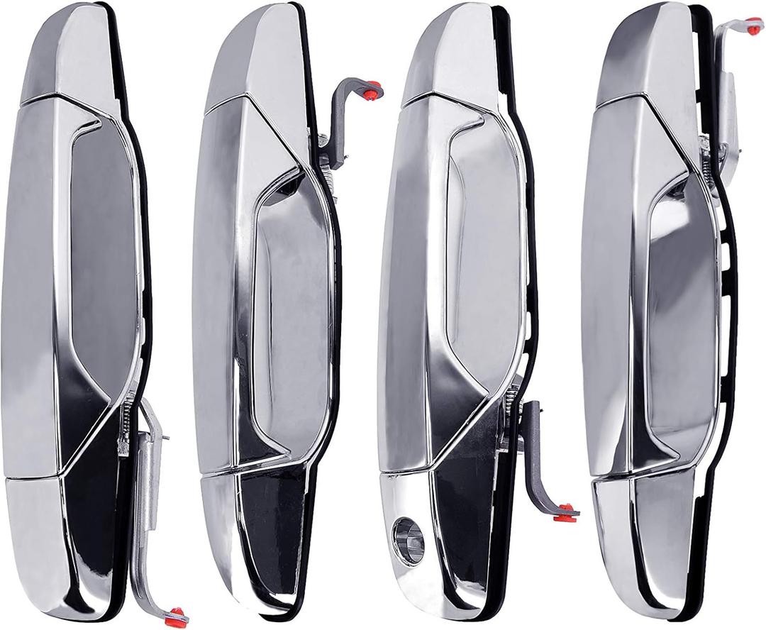 Exterior Chrome Door Handle Set of 4 - Compatible with Chevy, Cadillac & GMC Vehicles - 2007-2014 Silverado, Tahoe, Escalade, Sierra, Yukon, Avalanche - Replaces 15915659, 22738721, 22738722