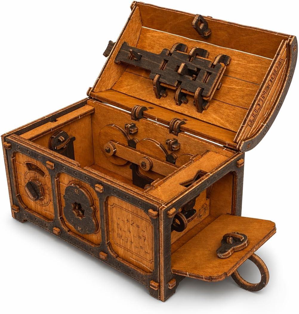 WOODEN.CITY Puzzle Box Treasure Chest - Assemble and Solve Riddles for a Unique Escape Room Experience - Wooden Clue Box Perfect Unique Gift Box - Made in EU
