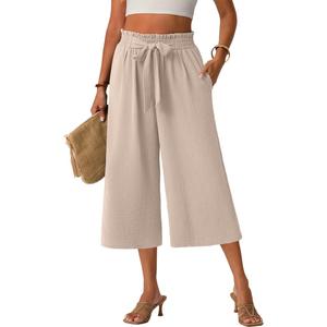 Lepunuo Capri Pants for Women Wide Leg Summer Capris Pant Palazzo Loose Fit Casual Trousers with Pockets 2026 Trendy, M