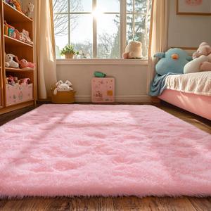 Beige Fluffy Rug for Bedroom 4x6ft - Ultra Soft & Non Slip Shaggy Area Rug, Comfy Durable Carpet for Living Room Kids Room Teens Dorm Home Decor, 1.7'' Thick Indoor Plush Carpets