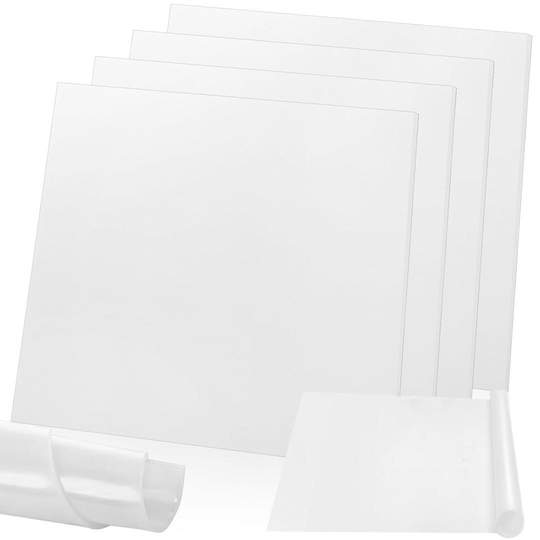 Tlence 4 Pack Translucent Silicone Sheets, 12'' x 12'' x 1/8'' 60A Duro White Rubber Mat, Heavy Duty Rubber Gasket Material, Semi Clear Silicone Pads for DIY Seals, Flooring, -76 to 356°F Resistant