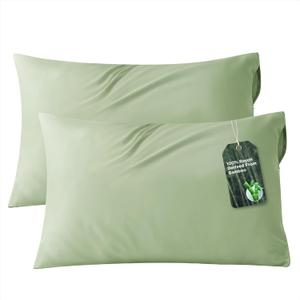 Bedsure Zipper Pillow Cases Standard Size, Cooling Pillow Cases Set of 2, Rayon Derived from Bamboo Cooling Pillowcase for Hot Sleepers, Soft & Breathable Pillow Covers, Gift, Sage Green, 20x26 Inches
