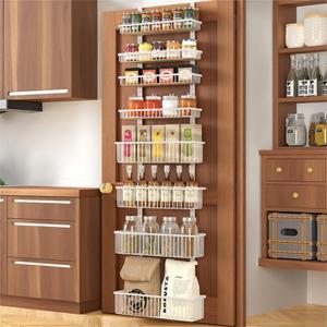 Moforoco White Over The Door Pantry Organizer, Pantry Organization and Storage, Metal Hanging Spice Rack Shelves Door, Seasoning Shelves, Laundry Room Organization, House and Kitchen Essentials (8-Tier)