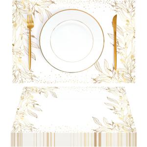 50 Pack Golden Leaves Paper Placemats Disposable Golden Polka Dots Paper Place Mats 11 x 17 Inch Vintage Paper Table Mats Party Decorative Paper for Wedding Banquet Party Home Dining Table Decor