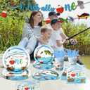 Ofishally One Birthday Decorations,142Pcs Gone Fishing 1st Birthday Party Supplies Our Little Man Is Ofishally Turning Plates Napkins Cups Tablecloth for O Fishally One First birthday Party Supplies