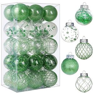Clear Christmas Ball Ornaments, 30ct Shatterproof Xmas Ball Decorations 2.36 Inch Green Christmas Decorations for Xmas Tree Hanging Decorative Pet Baubles Set for Christmas Party