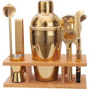 9Pcs-Cocktail Shaker Set Bartending Kit Cocktail Bar Set Cocktail Mix Drink Making Kit Professional Bar and Home Drink Bar Tools for Bartender (Gold, 9Pcs)