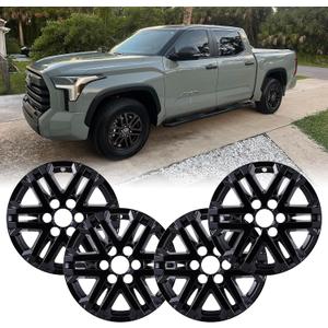 18" Gloss Black Wheel Skins Set for 2022-2026 Toyota Tundra Alloy Wheel & for 2023-2026 Toyota Sequoia, ABS Plastic Cover Hubcap Fits Directly Over OEM Wheel No. 42611-0C280, 42611-0C290
