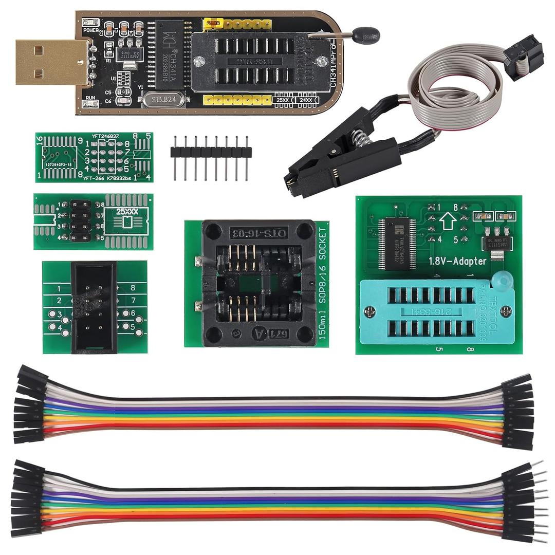 EEPROM BIOS USB Programmer CH341A + SOIC8 SOP8 Test Clip + 1.8V Adapter + SOIC8 Adapter for EEPROM 93CXX / 25CXX / 24CXX +CH341A 24 25 Series Flash
