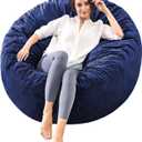 Bean Bag Chairs - Memory Foam Furniture BeanBag Chair - Kids/Teens Sofa with Soft Micro Fiber Cover - Round Fluffy Couch for Living Room Bedroom College Dorm (Medium, Navy)