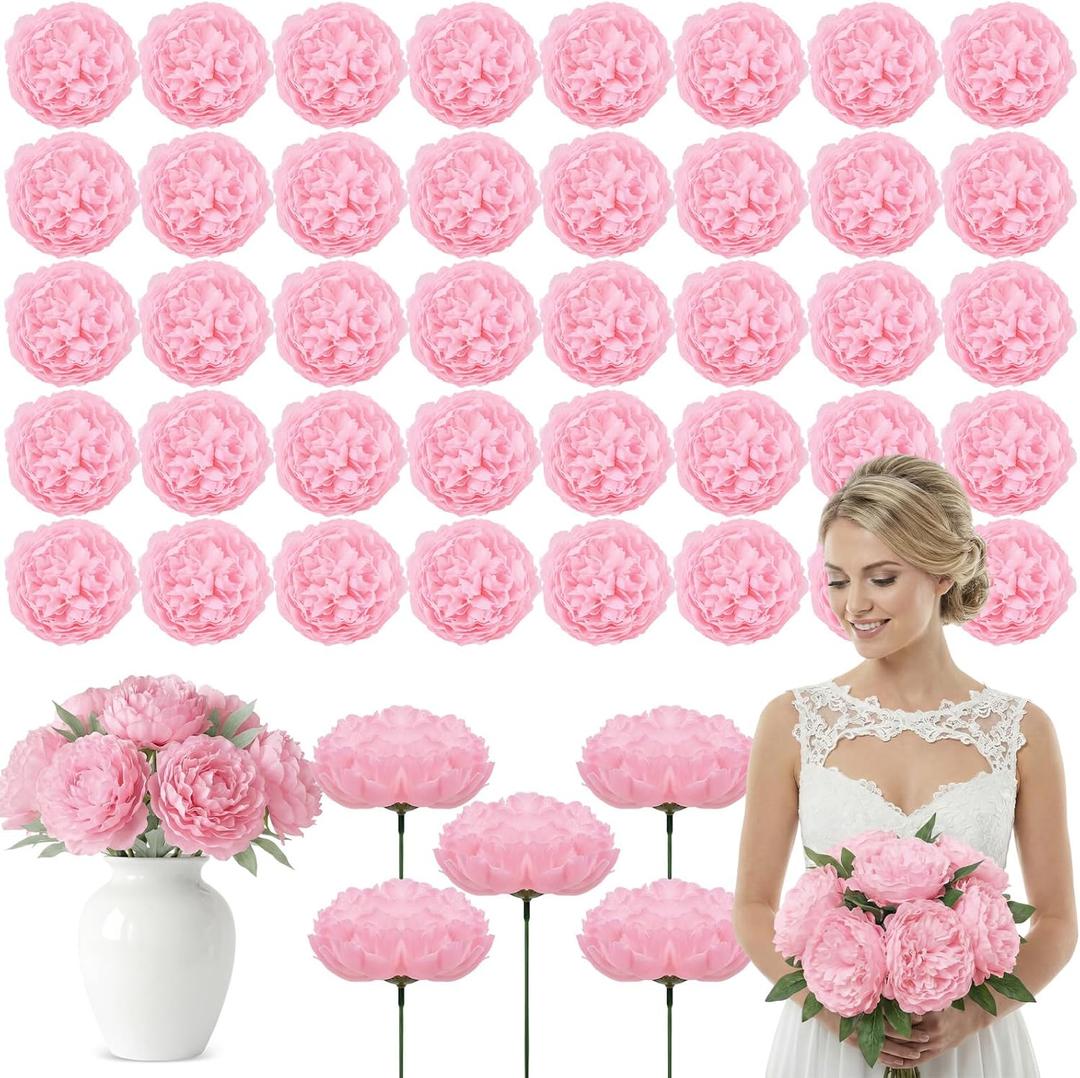 Suncalla 50 Pcs Artificial Peony Rose Flowers Heads 4.7 Inches Silk Fake Peony Head Flowers for Wedding Bridal Bouquet Home Floral DIY Centerpieces Tables Party Decorations (Pink)