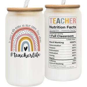 Teacher Appreciation Gift - Thank You for Women, Valentines or Birthday - 16 Oz Can Glass