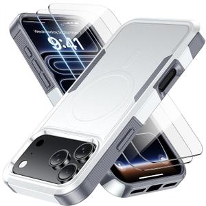 Magnetic for iPhone 17 Pro Max Case, Heavy Duty Protection, 23ft Military-Grade Drop Protection, Compatible with MagSafe, Tough Non-Slip, Matte Surface Phone case for iphone 17 Pro Max 6.9", White