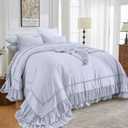 Sanracie Oversized King Comforter Sets 128" x 120", 3 Pieces Cornflower Blue Cotton Vintage Ruffle Bedding Comforter Set Lightweight Breathable Farmhouse Aesthetic Bedding Set