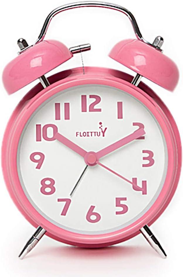 {Loud Alarm for Deep Sleepers) 4'' Twin Bell Alarm Clock with Backlight for Bedroom and Home Decoration(Pink)