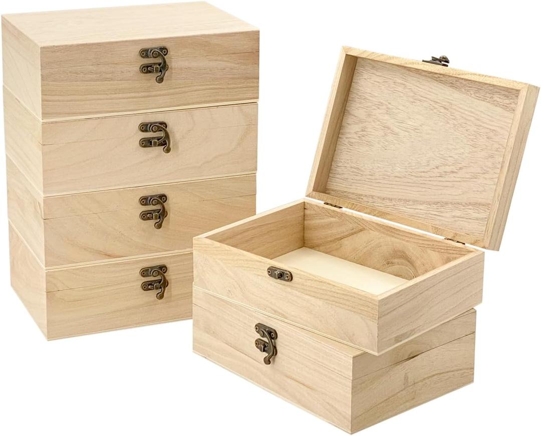 6 Pack Unfinished Wood Box with Lid Crafts Wooden Box for DIY Arts Project (8.3x6x2.7 Inches)