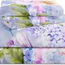 YIYEA Queen Sheet Set, Luxury 1800TC Hotel Quality Double Brushed Microfiber Floral Bed Sheets for Queen Size Bed, Extra Soft, Deep Pocket, Shrinkage and Fade Resistant, 4PC (Queen) (01# Purple Flower)