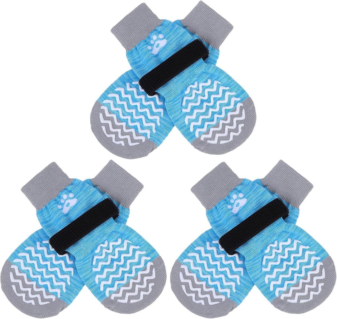 PUPTECK Non-Slip Dog Socks Double Sides Grips for Hardwood Floors Prevents Licking, Dog Shoes for Hot Pavement Traction Control Booties for Senior Dogs, Small Medium Large Dogs, Blue Small