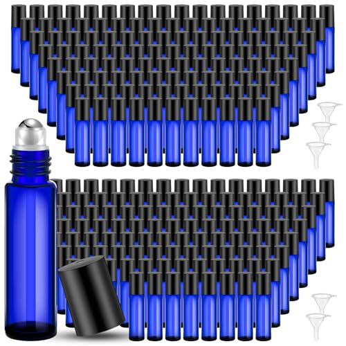 Sumind Essential Oil Roller Bottles - 250 Pcs, 10 ml Glass, Stainless Steel Roller Balls, Leakproof, Funnel Included(Blue)