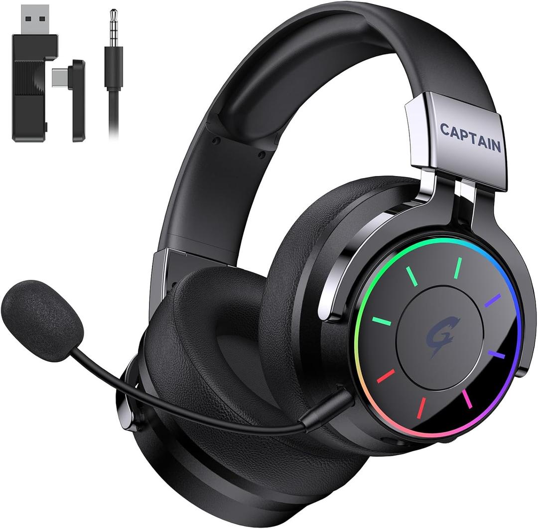 COOLV 2.4GHz Wireless Gaming Headset for PS5, PC, PS4 - RGB Light Gaming Headset, 60 HR Battery, 7.1 Surround Sound, Bluetooth 5.4 Gaming Headphones with Mic (Black)