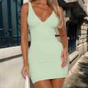Summer Bodycon Dresses for Women Sexy Deep V Neck Short Dress (Green, S)