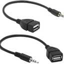 Hididi 2-Pack AUX to USB Adapter, 3.5mm Male Audio Jack to USB 2.0 Female Converter for Car Gold-Plated Anti-Interference Cable for Playing Music from U Disk