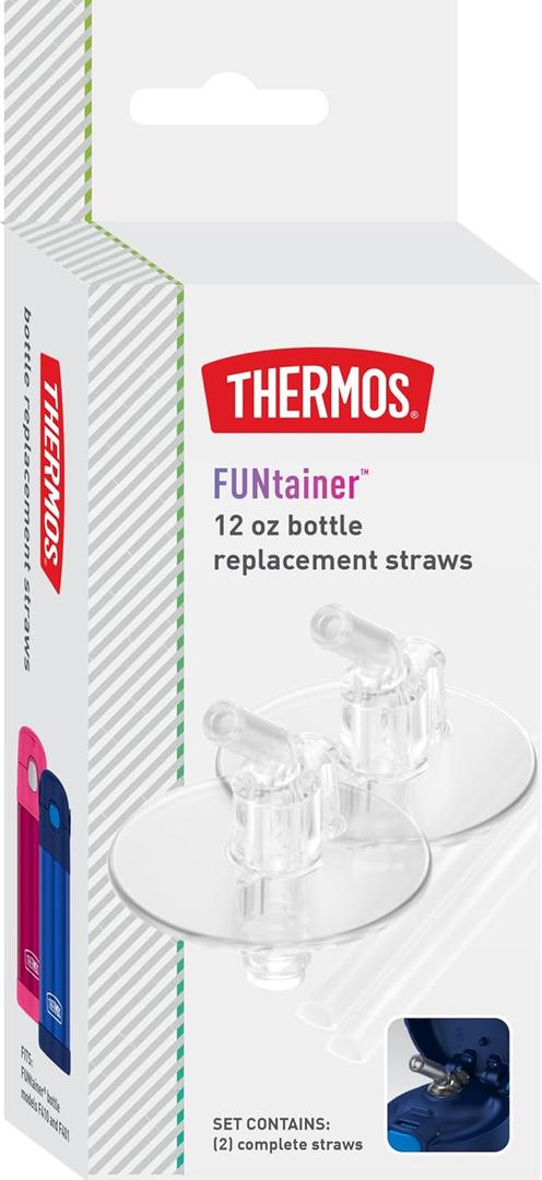 Thermos Replacement Straws for 12 Ounce Funtainer Bottle, Clear, 2 Count