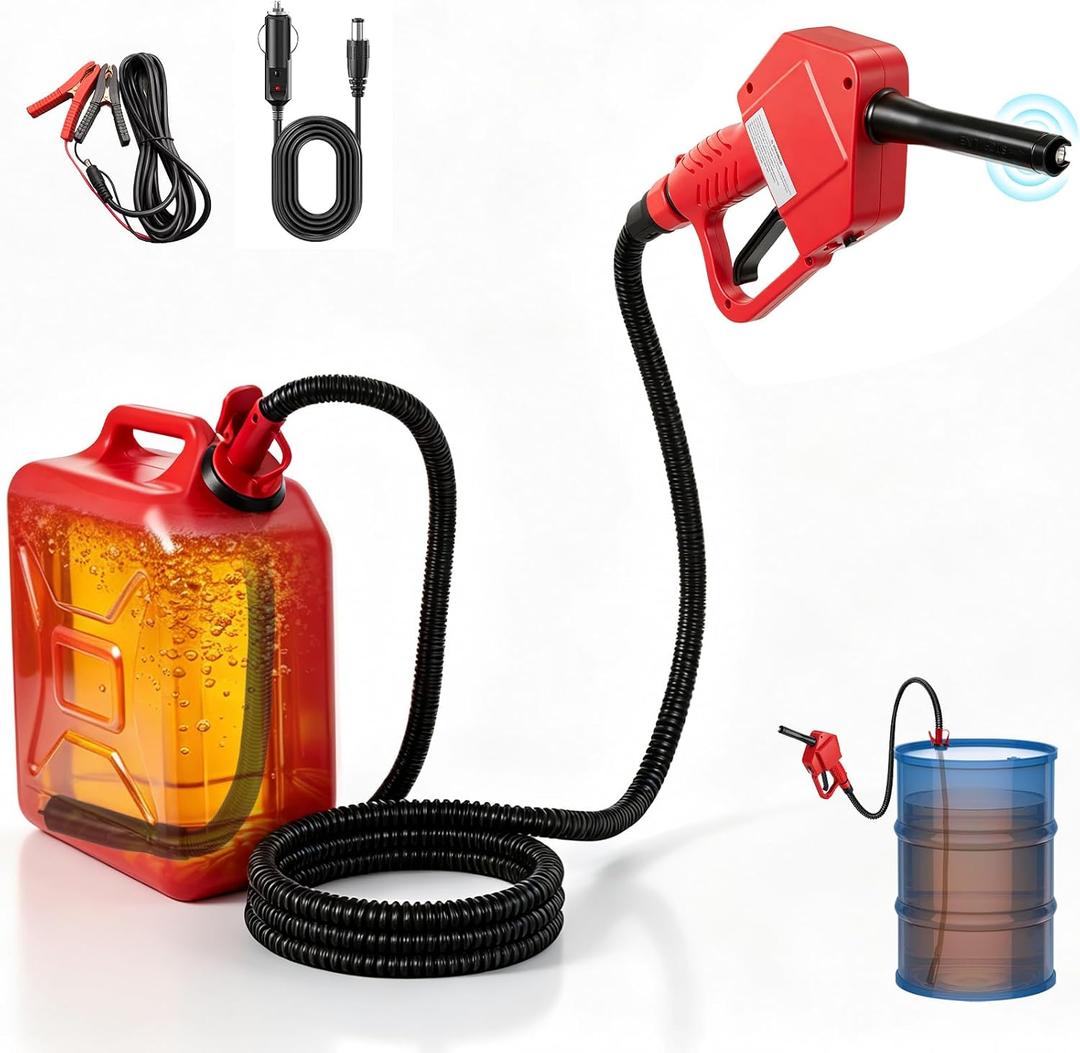 5GPM Fuel Transfer Pump with Auto-Stop & Hand Nozzle, 118'' pumping lift, fit different jug size and depth barrels,no adapters needed,portable gas pump,barrel pump for Gasoline, Diesel, Kerosene