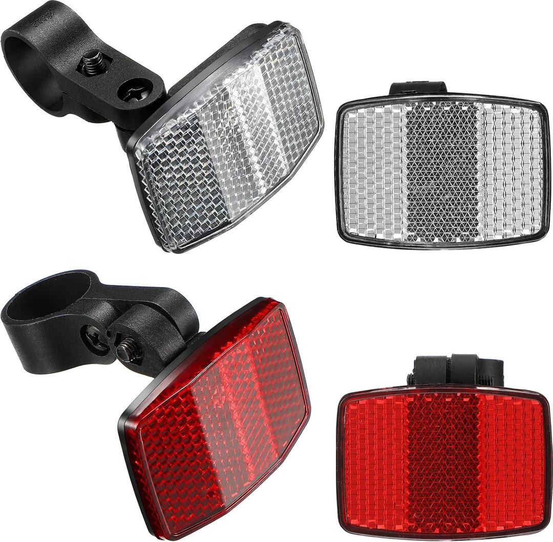 HESTYA 4 Pieces Bike Front and Rear Wheel Spoke Reflectors for Handlebar and Seatpost Bicycle Cycling Safety Warning Reflectors Red and White