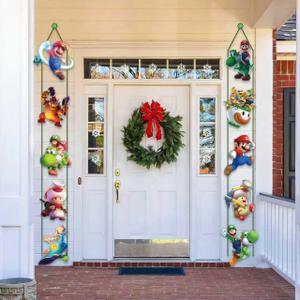 2 x Mario Banner Party Decoration, Super Bros Hanging Porch Signs, Movie Theme Party Supplies for Outdoor Indoor Decorations