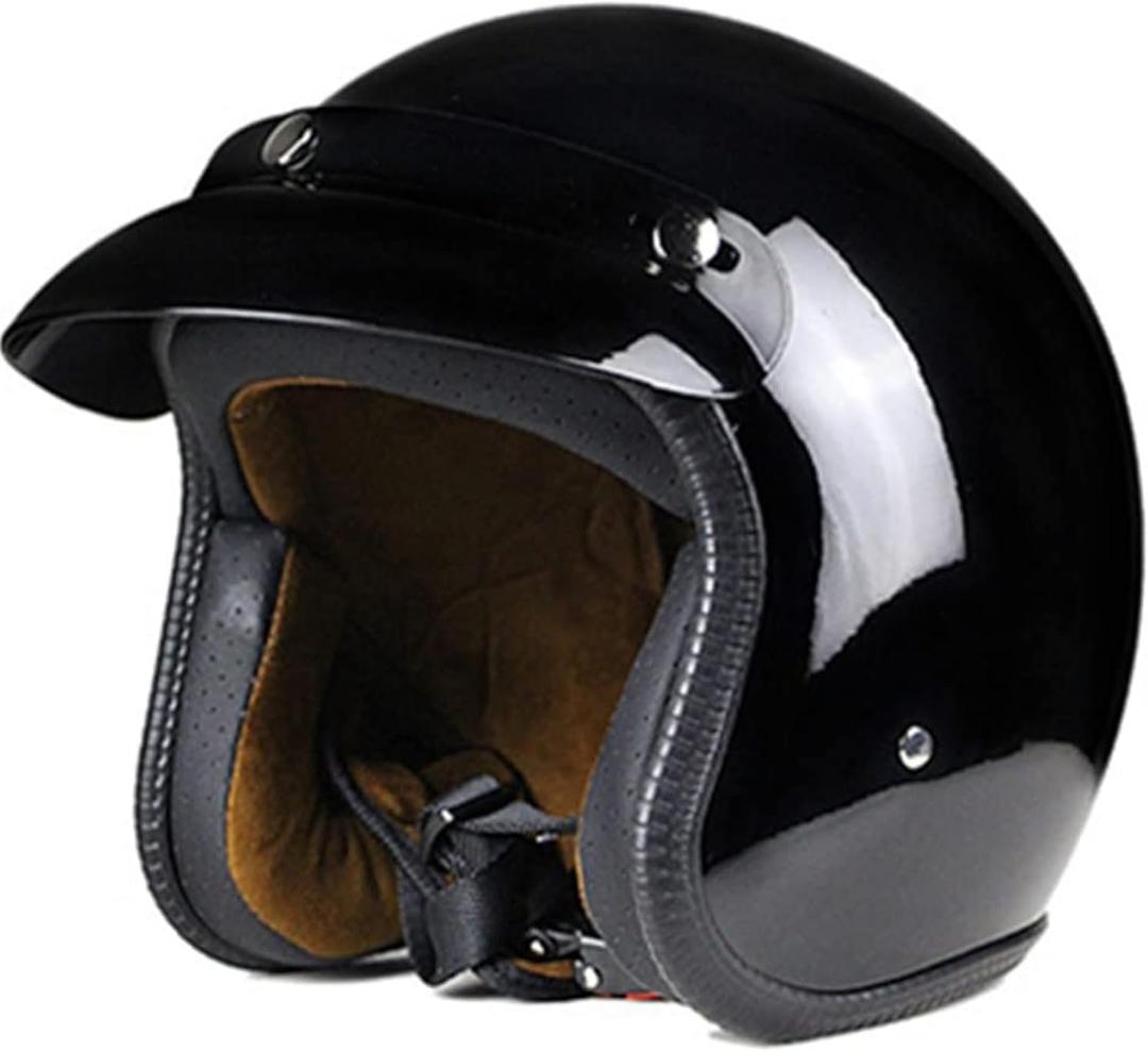 Harssidanzar Retro Motorcycle Helmet 3/4 Open Face Helmet Vintage Style for Men Women, DOT Approved CU601, Black, Medium
