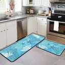 Coastal Beach Kitchen Rugs and Mats for Floor, Summer Decorations for Home, 2 Pcs Non-Slip Backing Nautical Kitchen Mat, Summer Decor Starfish Ocean Kitchen Rug Sets with Runner 17"x47.2"+17"x30"