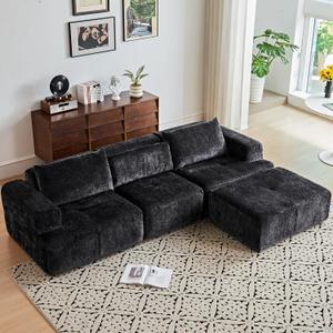 108" Modular Sectional Sofa - L-Shape Chaise, Modern Modular Cloud Couch with Deep Seat and Pillow, Boneless Couch Comfy Sofa for Living Room & Apartment, No Assembly(Black)